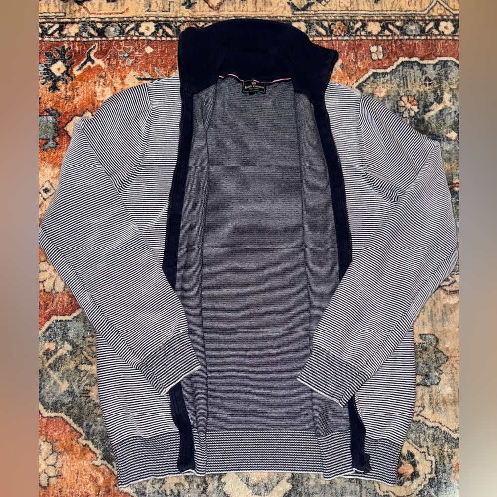 British Invasion Blue Striped Collar Zip Up Sweater Size L - Black Label